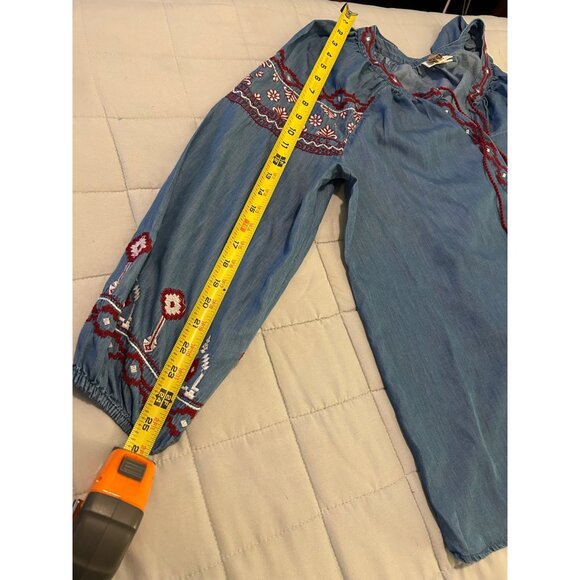 Style & Co Women's Embroidered Peasant Top Size 1X Blue Boho Tassel Tie Pullover - Picture 5 of 12